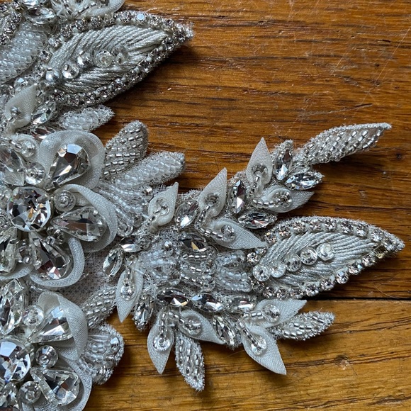 NEW Bridal Beaded Belt Appliqué Ivory Silver - Picture 6 of 10